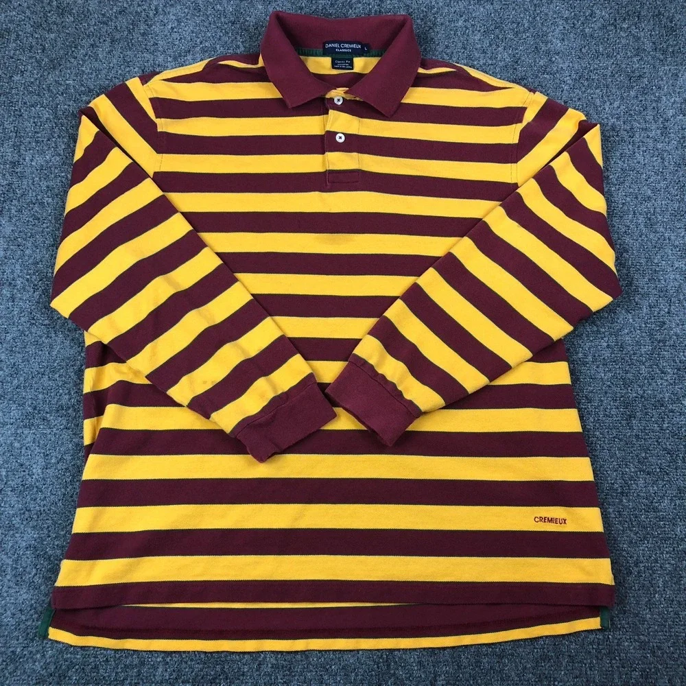 Daniel Cremieux Classic Men Large Long Sleeve Polo Shirt Rugby Stripe - Picture 2 of 11